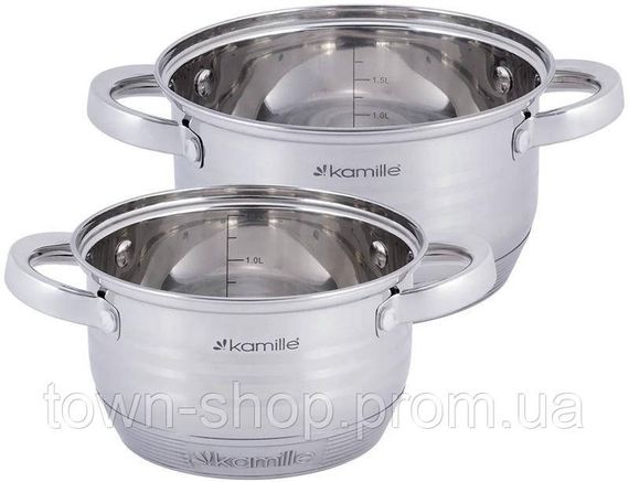 Набор 2 кастрюли Kamille Desiree 1.5л, 2л из нержавеющей стали с мерной шкалой KM-4914 | Зображення 1