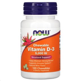 Витамин D NOW Foods Vitamin D3 5000 IU 120 Chewables Natural Mint Flavor