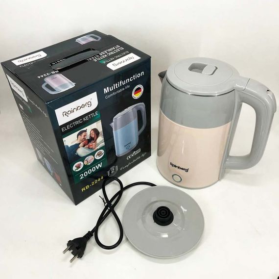 Электрочайник дисковый Rainberg RB-2244 2000 Вт 2л, стильный электрический чайник. WU-672 Цвет: розовый | Зображення 1