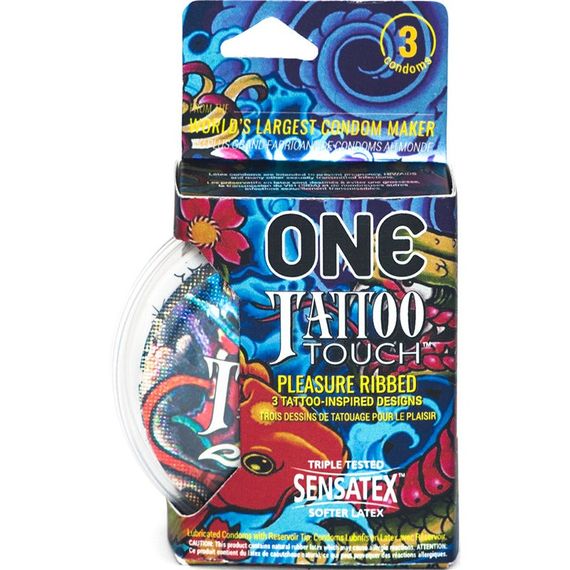 Набор презервативов с рельефом в виде тату ONE Tattoo Touch (цена за упаковку, 3 шт) sexstyle