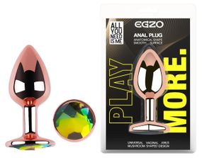 Анальна пробка з кристалом EGZO - Rose Gold Round Plug Rainbow size S Sex Aura