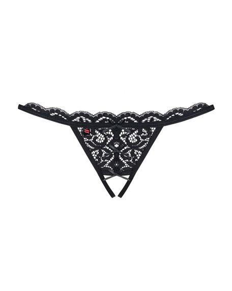 Мереживні танги з двома отворами Obsessive 831-THC-1 crotchless thongL/XL, чорні, бантики Sex Aura | Зображення 4