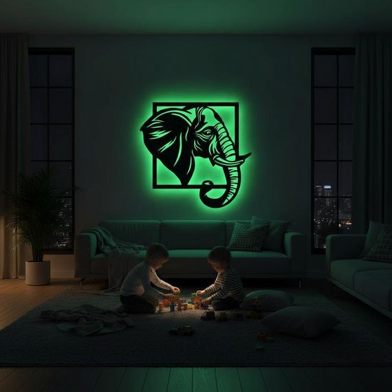 Панно декоративне картина на стіну Слон LED 16 кольорів пульт 475х500 acr-p000170 | Зображення 5