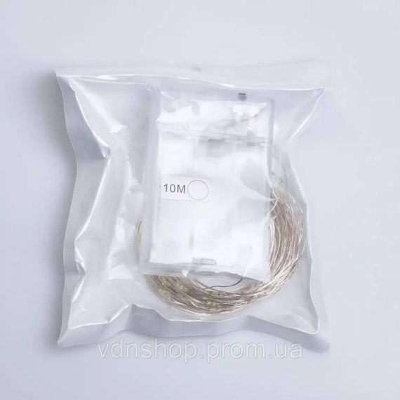 Гирлянда роса 10 метров капля на батарейках на 100 led белый провод белая 100L10MWW | Зображення 7