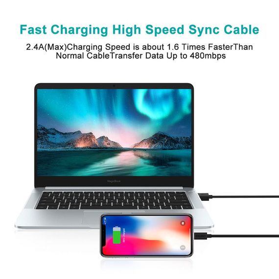 Кабель Choetech IP0027-BK, USB 2.0 А-тато/Lightning, 1.8 м. | Зображення 8