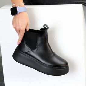 Модные черные ботинки челси натуральная кожа на платформе 38
