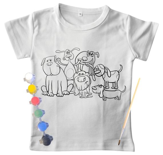 Дитячий набір для творчості футболка розмальовка Мультяшні собаки біла (ДФ0020) 128