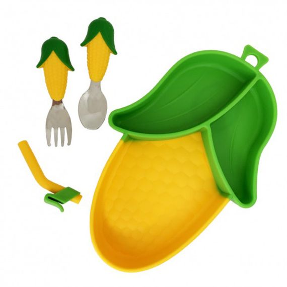 Силиконовая тарелка с приборами "Кукуруза" MGZ-0124 | Зображення 1