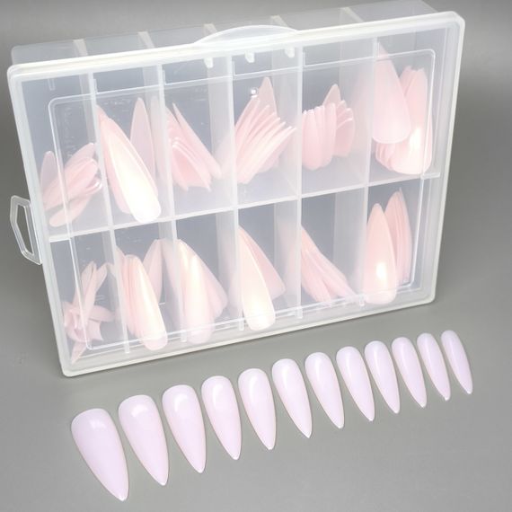 Гелеві тіпси для нарощення №1 молочно-рожеві 120шт (средний стилет) в боксі