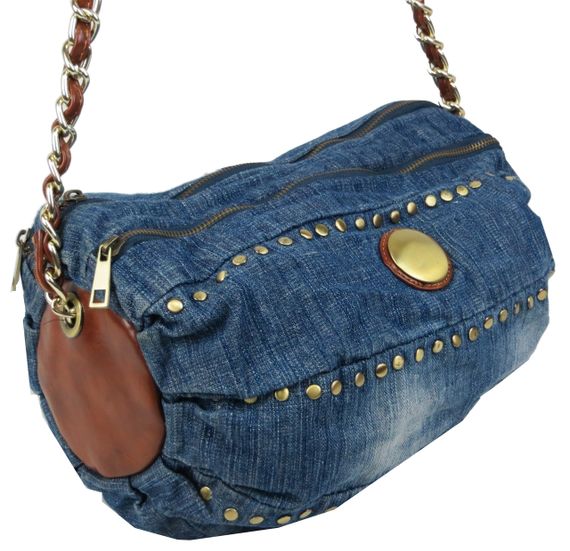 Уцінка! Циліндрична жіноча джинсова сумка Fashion jeans bag синя | Зображення 3