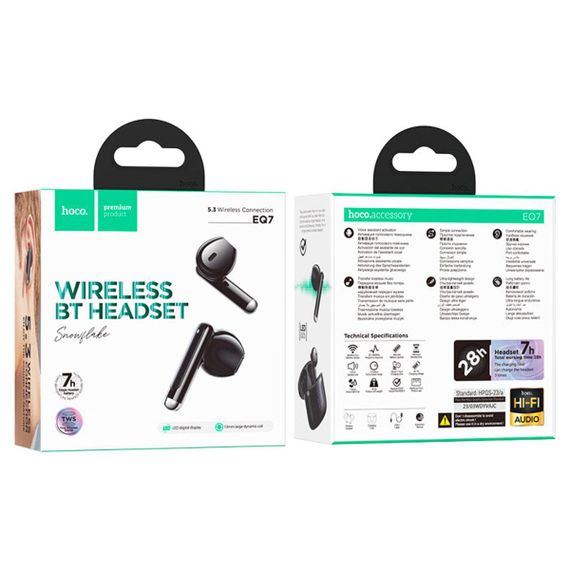 Бездротові навушники HOCO EQ7 Snowflake true wireless BT headset Black | Зображення 3