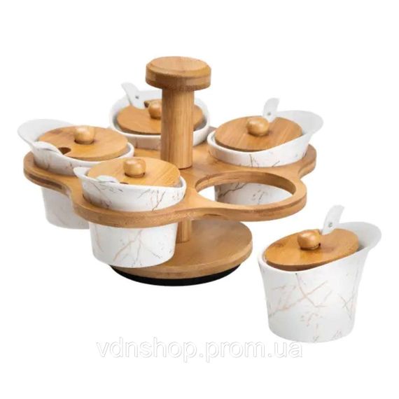 Набір для сипучих продуктів 5 банок по 120 на бамбуковій підставці білий HP1225 | Зображення 3
