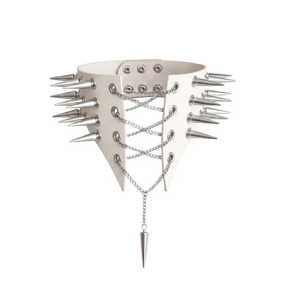 Чокер комір з шипами Art of Sex - Ariadne, натуральна шкіра, колір білий, XS-M