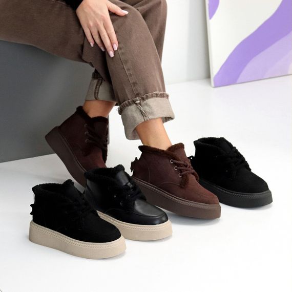 Стильные зимние шоколадные замшевые ботинки на утолщенной подошве | Зображення 9