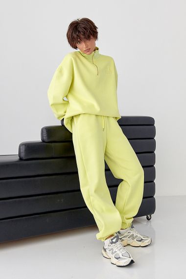 Утеплений спортивний костюм із джогерами та світшотом - салатовий цвет, S/M (є розміри) | Зображення 4