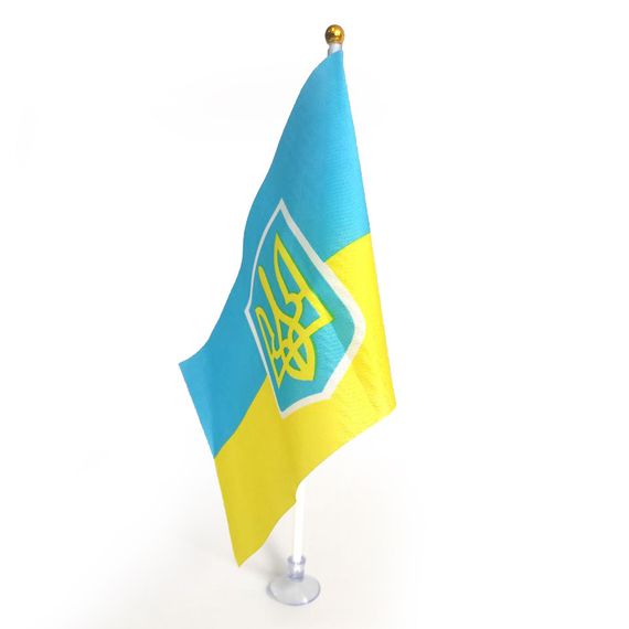 Прапорець України з Гербом набір із 3-х штук поліестер 14*21 см на паличці з присоско | Зображення 1