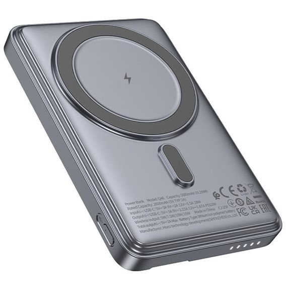 Портативное ЗУ Power Bank Hoco Q46 Title PD20W с БЗУ+card holder 5000 mAh Silver gray | Зображення 4