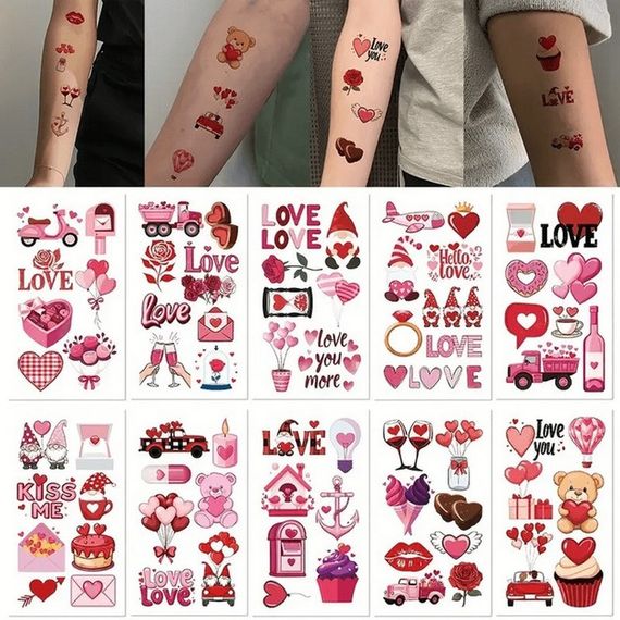Набір тимчасових тату "Любов № 2" Love-tattoo-mini-set-2-10, 12 х 7 см 10 шт