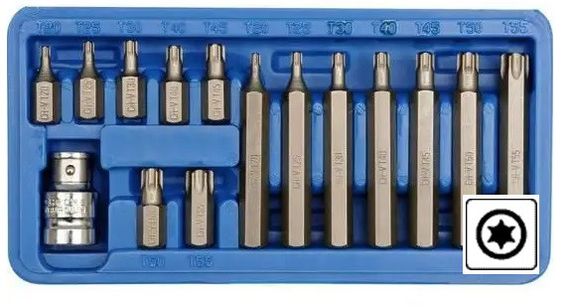 Набор насадки биты TORX 1/2" T20-T55 30мм/75мм 15 штук VOREL-66580