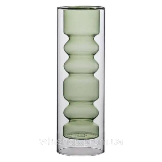 Ваза скляна для квітів декоративна 19.5 см декоративна ваза з подвійною стінкою 500 мл прозора HP-10-25 | Зображення 1