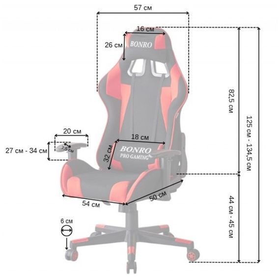 Крісло геймерське з тканини Bonro Бонро B-142 чорно-червоне + 2 подушки (42401116) | Зображення 6