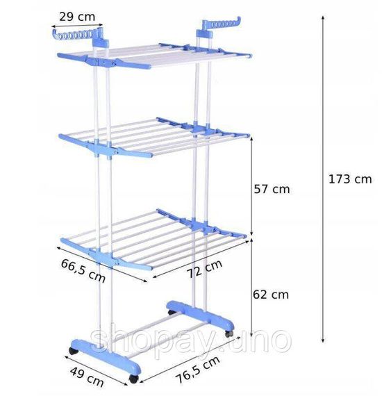 Сушарка складна для білизни GARMENT RACK Вертикальна пересувна стійка-сушарка для сушіння речей та білизни, на коліщатках | Зображення 3