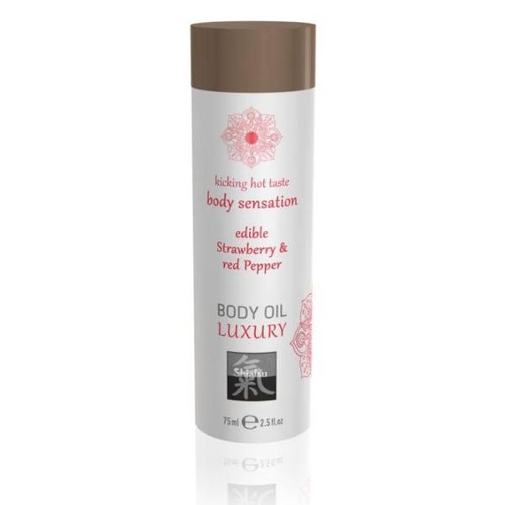 Съедобное массажное масло Shiatsu LUXURY Body Oil Edible Strawberry & Red Pepper, 75 ml sexstyle