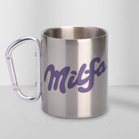 Кружка металева з карабіном "Milfa" 300 мл Срібляста