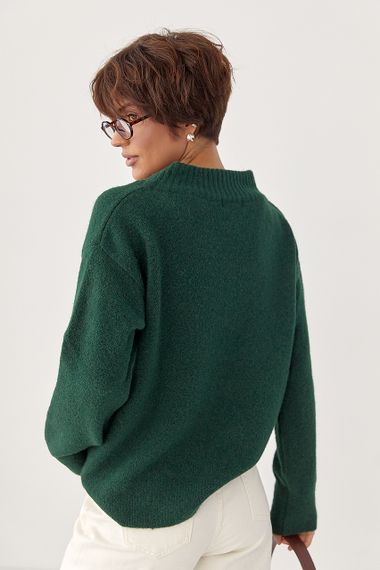 В'язаний однотонний пуловер вільного фасону - зелений цвет, ONE SIZE (є розміри) | Зображення 1
