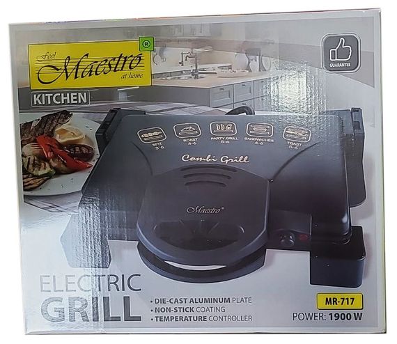 Прижимной контактный гриль Maestro MR-717 домашний электрогриль сэндвичница бутербродница 1900 Вт Черный | Зображення 6