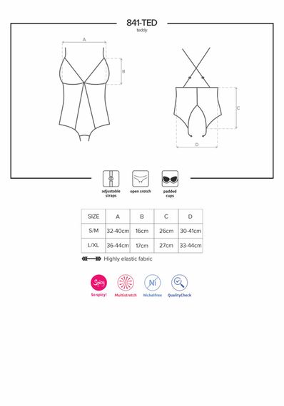 Сітчастий боді з відкритими сідницями Obsessive 841-TED-1 teddy L/XL, чорний, S/M | Зображення 6