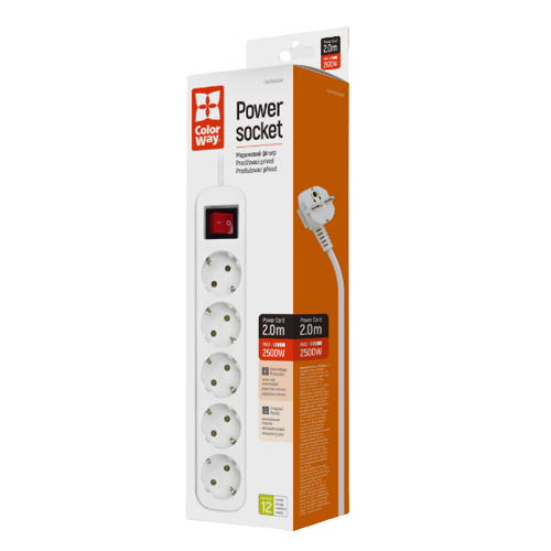 Фільтр мережевий 5 розеток 2м білий CW-PSEA52W ColorWay | Зображення 1