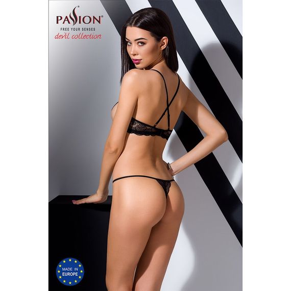 Комплект білизни Passion Exclusive QUENTRIS BIKINI L/XL, black, стрінги і напіввідкритий ліф | Зображення 3