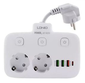 Сетевой фильтр LDNIO SE2435 удлинитель 2 розетки 3 USB 1 Type-C Белый
