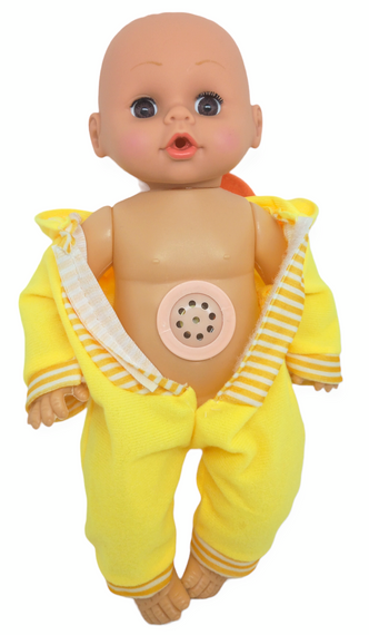 Пупс лялька розмовляє плаче сміється в костюмі каченя 29.5 см Little baby з пляшечкою | Зображення 6