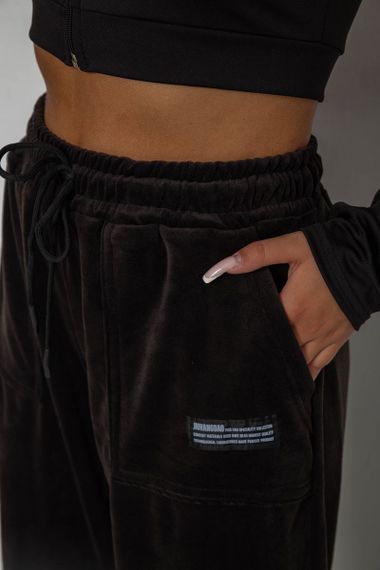 Спортивные штаны велюровые женские на флисе  -уценка, цвет черный, 238R58645-U | Зображення 4