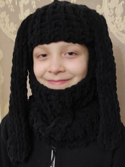 Балаклава колір 60 плюшева з вушками "зайчик" чорна puffy fine | Зображення 2