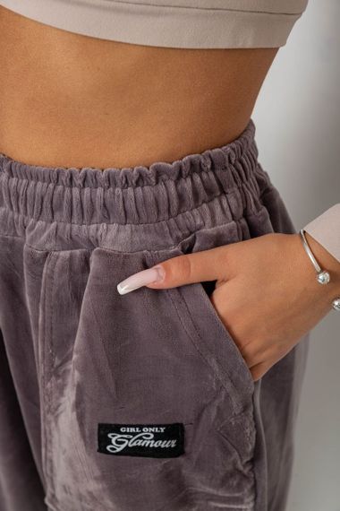 Спортивные штаны велюровые женские на флисе, цвет мокко, 238R58649-1 | Зображення 4