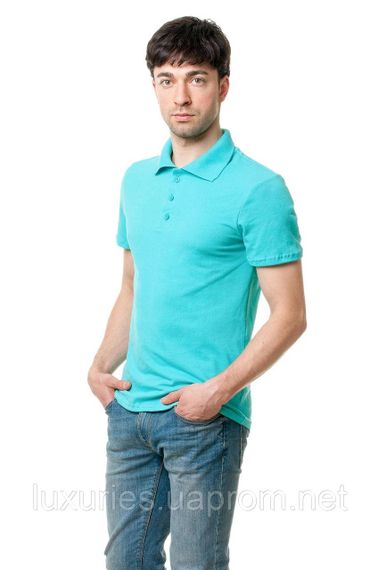 Футболка мужская ПОЛО  -  Бирюзовый с коротким рукавом S