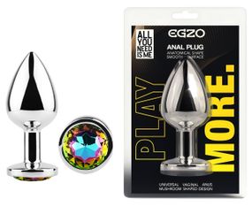 Анальная пробка с кристаллом EGZO - Silver Round Plug Rainbow size S Sex Aura