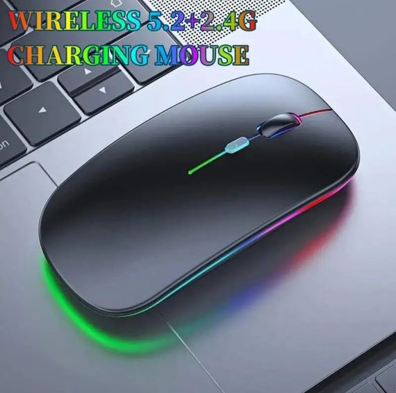 Беспроводная мышка с RGB-подсветкой на батарейках, разрешение 1600DP, Bluetooth 5.2 и WiFi 2.4 GHz | Зображення 2
