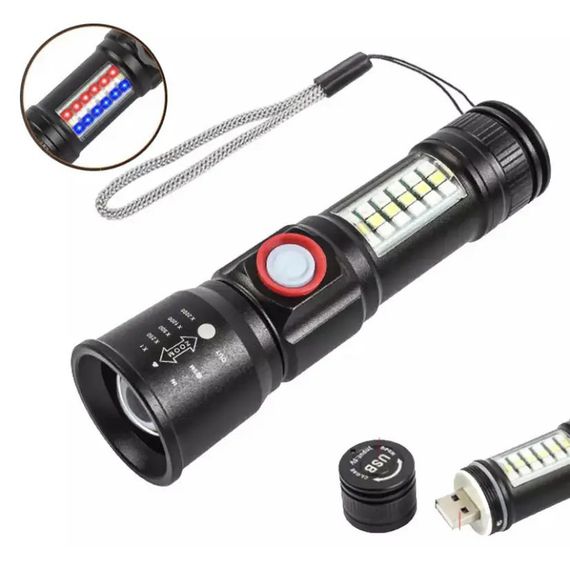 Кишеньковий ліхтар із USB зарядкою SY-1903C-P50+SMD+RGB Alarm / Ліхтарик світлодіодний для туриста / Потужний акумуляторний YZ-591 | Зображення 2