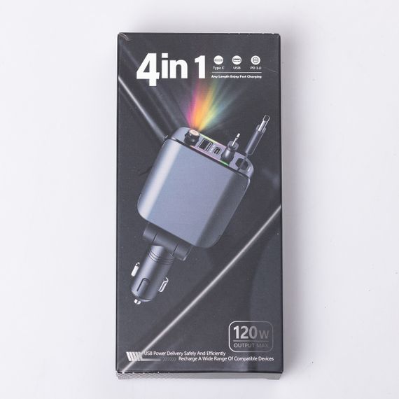 Автомобильное зарядное устройство LED-проекция, с быстрой зарядкой и выдвижным кабелем Type-C HP-E1 | Зображення 7
