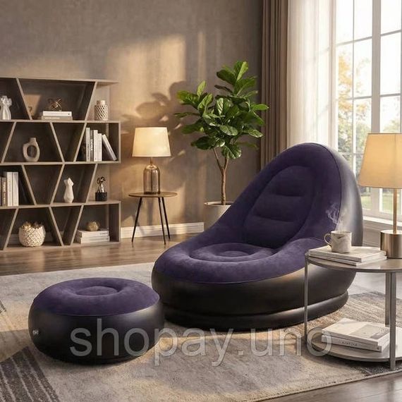 Надувное кресло с пуфом для отдыха AIR SOFA велюровое Purple DX-26 | Зображення 5