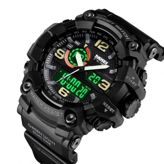Годинник наручний чоловічий SKMEI 1520BK BLACK, армійський годинник протиударний. Колір: чорний | Зображення 1