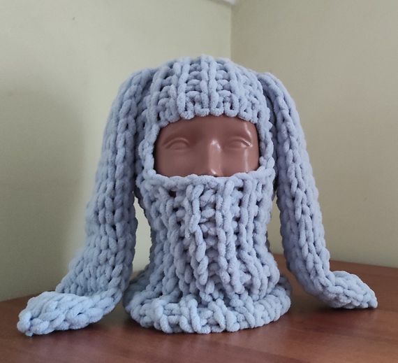 Балаклава колір 500 плюшева з вушками зайчика сіра | Зображення 3