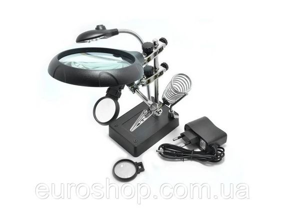 Третя рука для паяння MG16129C тримач плат із підставкою для паяльника, підсвітка, лупа 90 мм, 10x