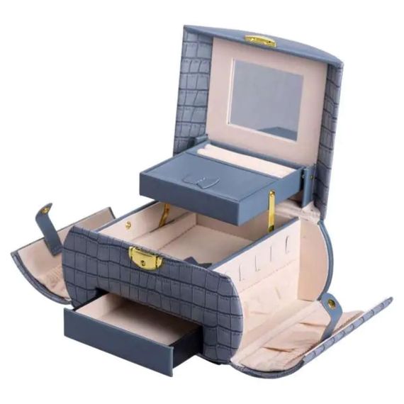 Скринька для прикрас з еко шкіри 3 яруси із замком органайзер для ювелірних виробів HP-5-21BL | Зображення 5