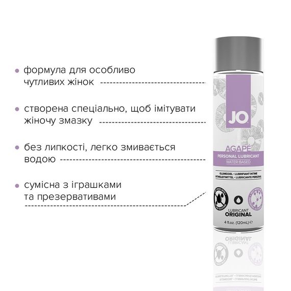 Змазка на водній основі JO AGAPE — ORIGINAL (120 мл) без гліцерину, гліколю та парабенів | Зображення 2