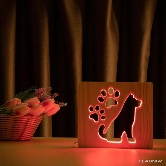 Светильник ночник ArtEco Light из дерева LED "Собака и следы" с пультом и регулировкой... | Зображення 3